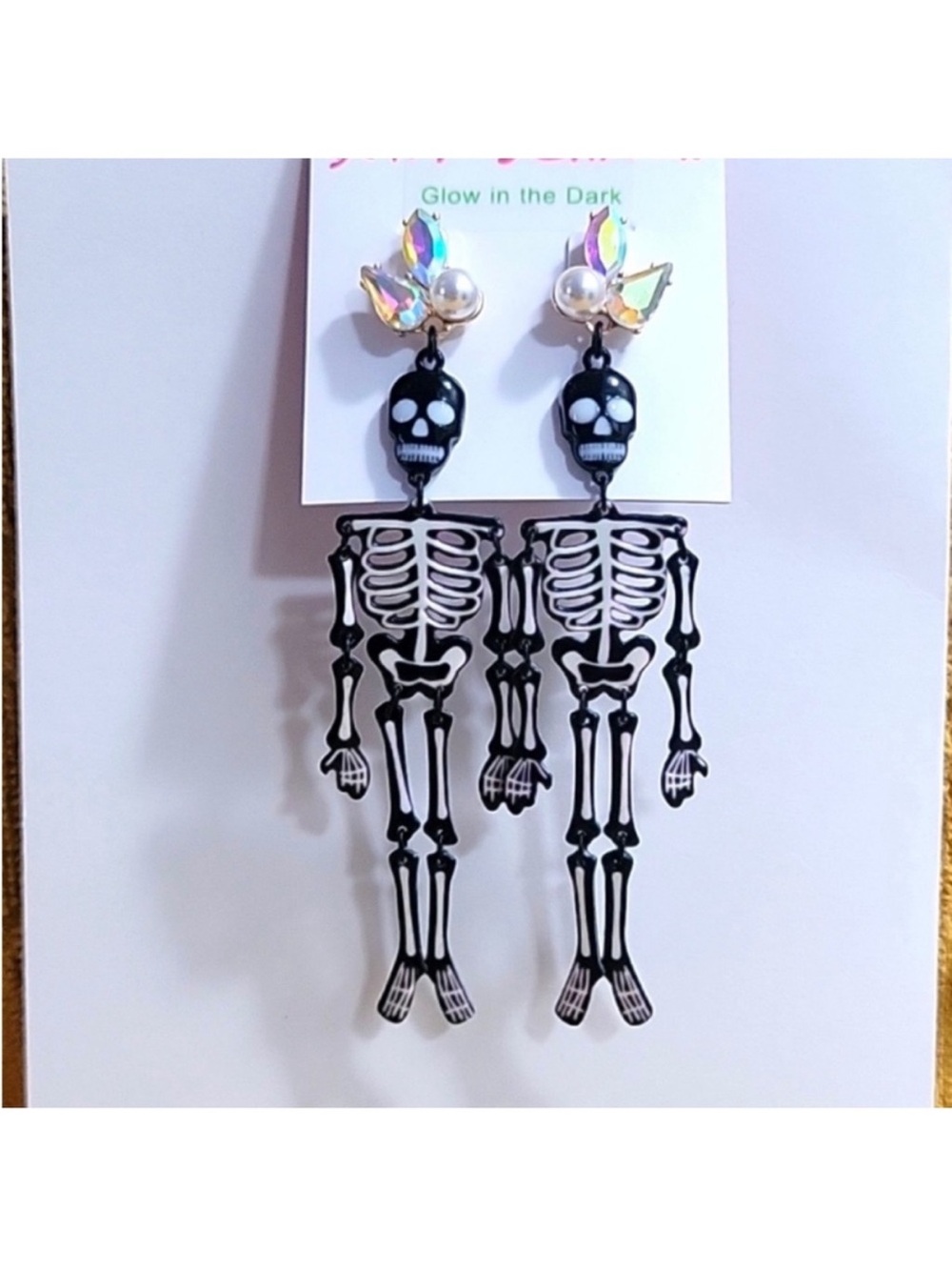 Betsy Johnson Glow-in-the-Dark Black Skeleton Drop Earrings - Home Accents